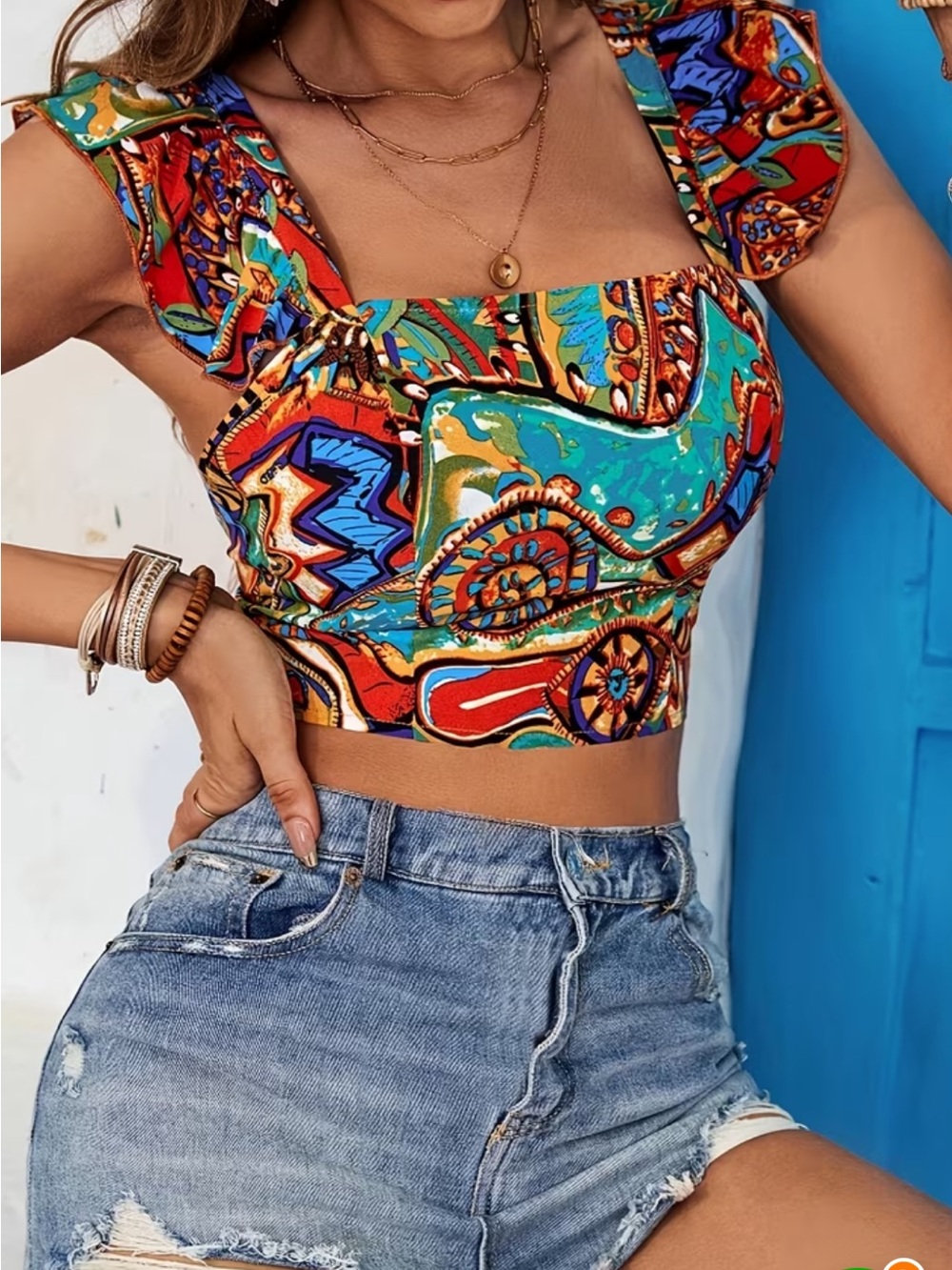 Affordable Fashion Finds Multicolor Abstract Square-Neck Crop Top
